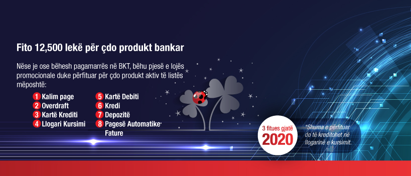 Çmim për klientët që janë ose bëhen pagamarrës në BKT – Fito 12,500 Lekë për çdo produkt bankar aktiv